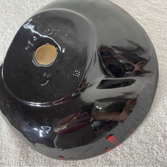 Vintage Handmade Red Black Painted Ceramic Ashtray Trinket Dish Art Decor - Picture 11 of 14